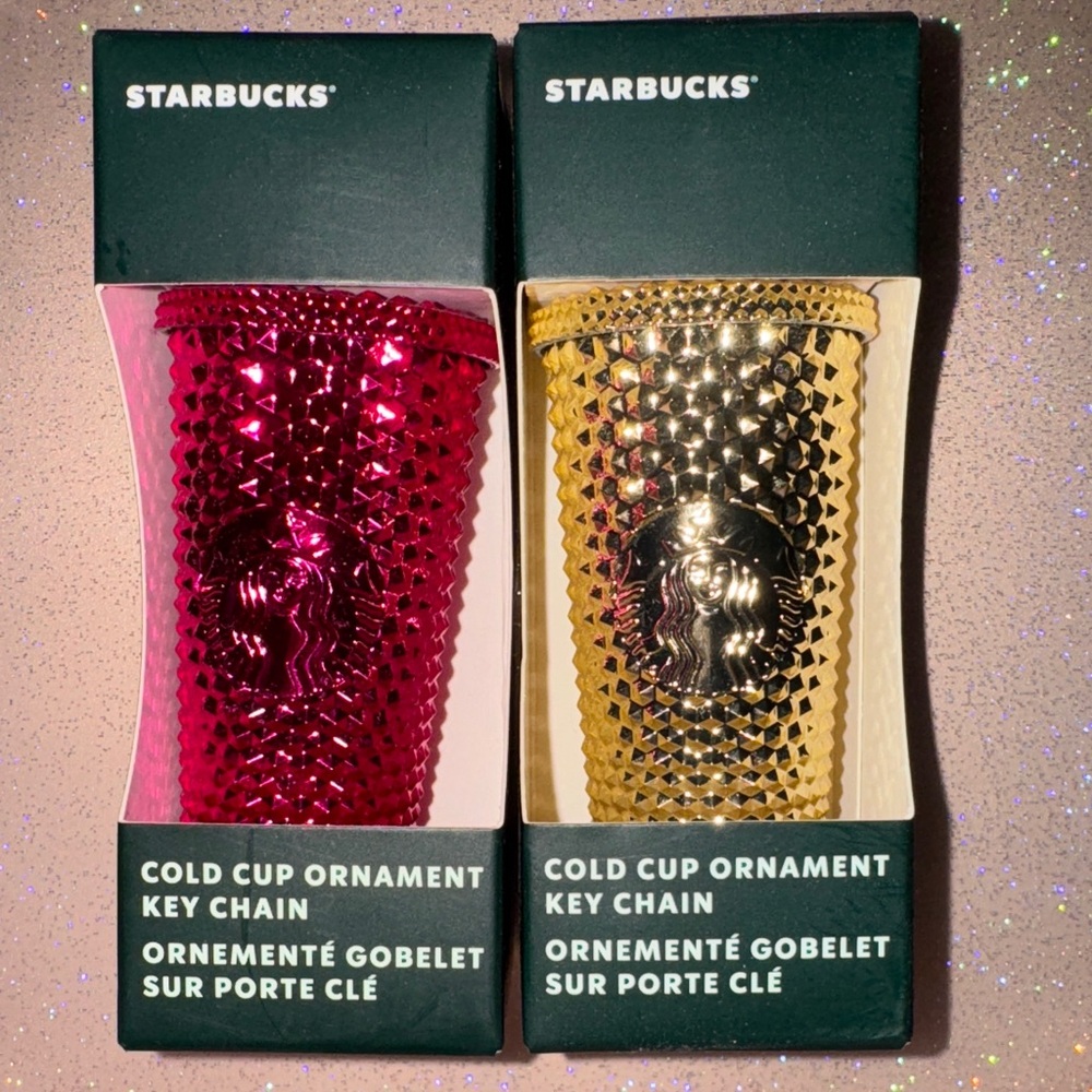 Starbucks Red and Gold Cold Cup Keychains